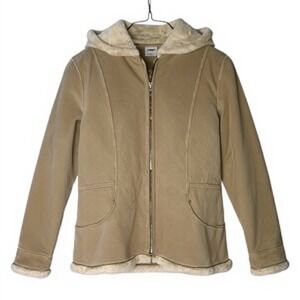 Amerix Tan Leather Sherpa Like Lined Hoodie Full Zip Jacket Small